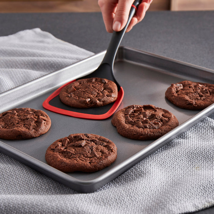Chocolate chip cookies an oven tray