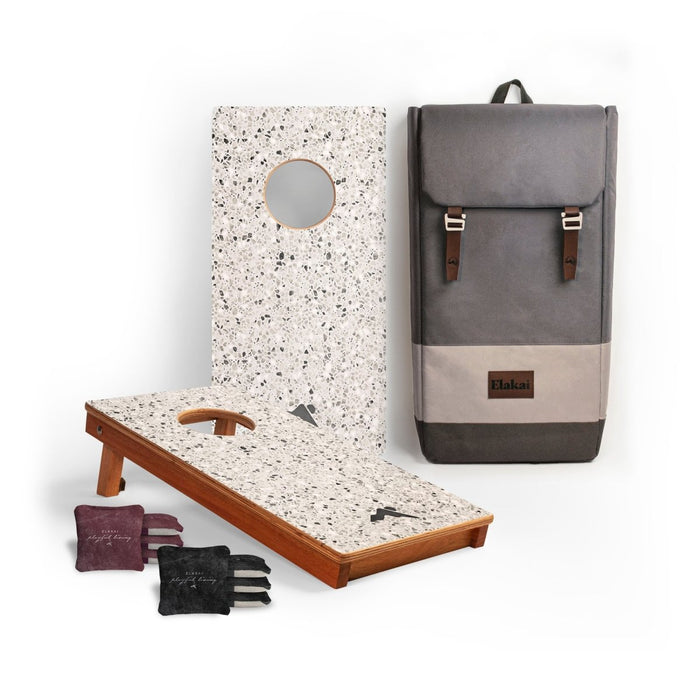 1ft x 2ft Graphic Travel Cornhole Set | Modern Play Collection - Natural Terrazo EGCH12P-67-WB | American Cornhole Association