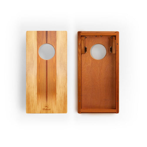 1ft x 2ft Graphic Wood Travel Cornhole Set | Natural Surf Beach Collection - Woody EGCH12P-05-WB | American Cornhole Association