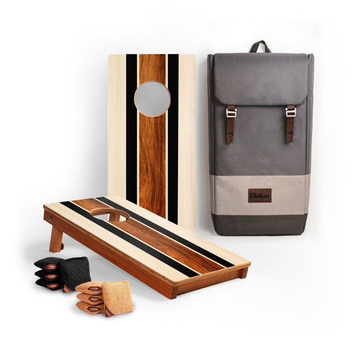 1ft x 2ft Graphic Wood Travel Cornhole Set | Natural Surf Beach Collection - Hermosa Stripes EGCH12P-53-WB | American Cornhole Association