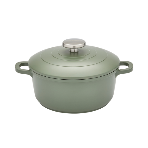 Green casserole dish on w hite background