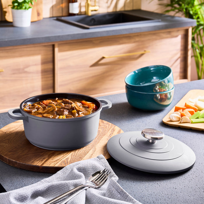 20cm Cast Aluminium Casserole Dish Grey & 24cm Forged Aluminium Saute Pan Set - Grey