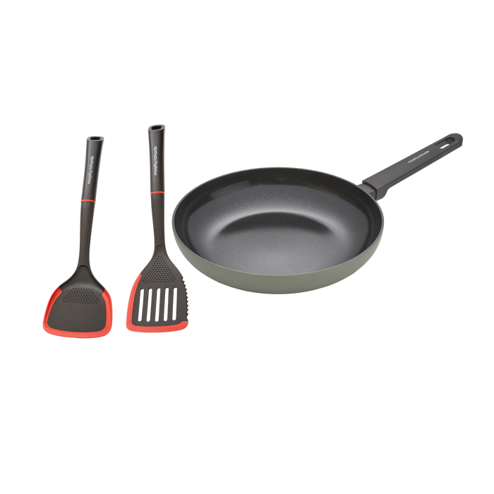 28cm Recycled Aluminium Frying Pan and Slotted and Solid Turner Set