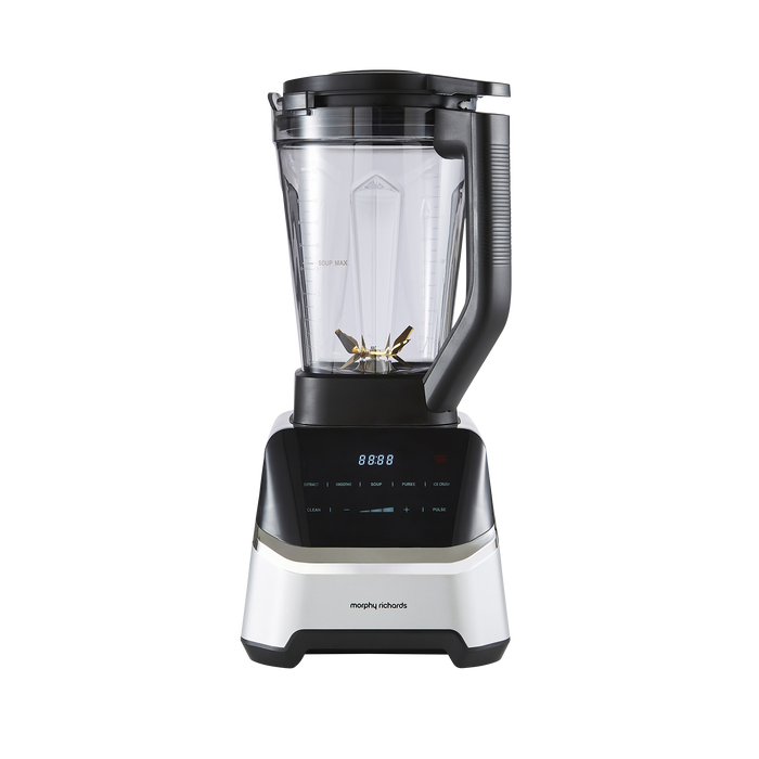 Blender with digital display on a white background