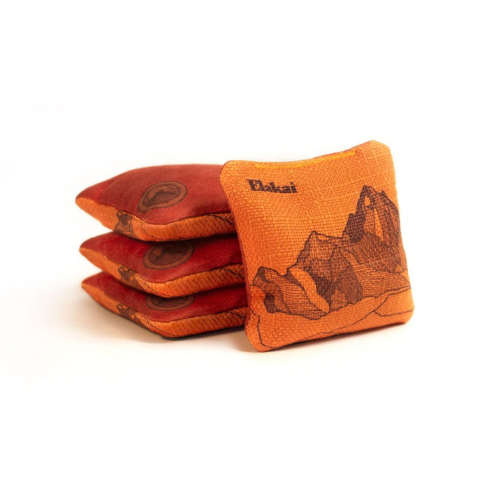 4 - in Travel Dual - Sided Cornhole Bags | Mt. Elakai Design Collection - Orange Horizon EGCB44TS-01 | American Cornhole Association