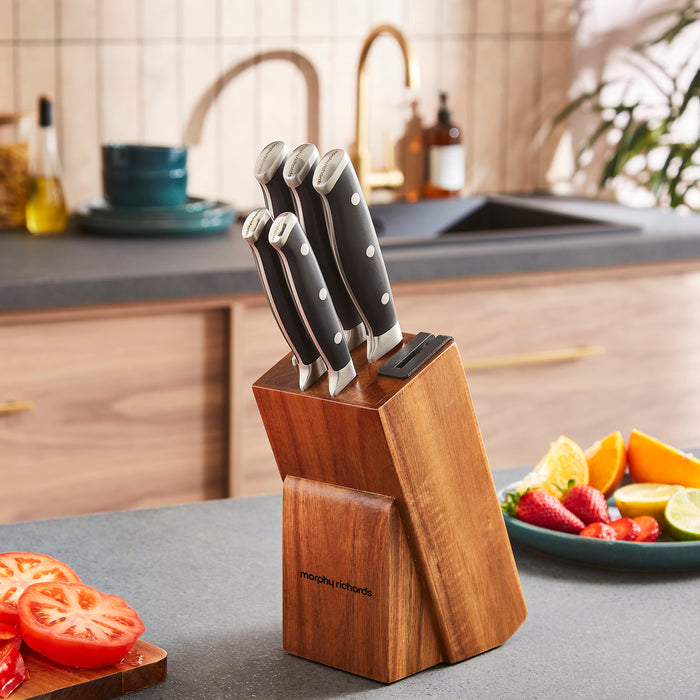 5 Piece Knife Block Set With Sharpener and 3x Chopping Board Set