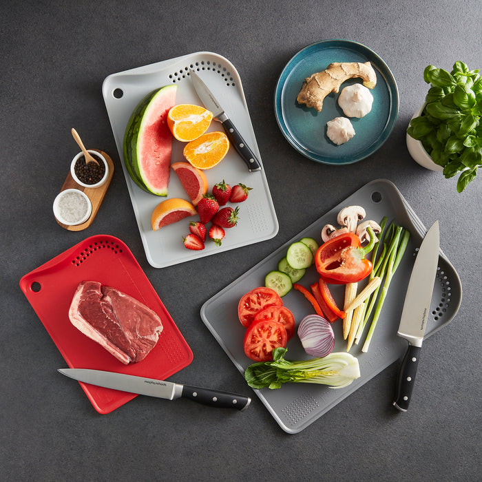 5 Piece Knife Block Set With Sharpener and 3x Chopping Board Set