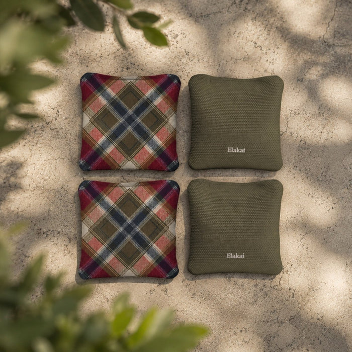 6-in Dual-Sided Cornhole Bags | Plaid Collection - Rustic Tartan Plaid Olive Green EGCB66TS-54 | American Cornhole Association