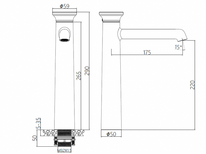 Above Counter Basin Mixer - French Gold