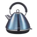 Blue electric kettle with black handle on a white background