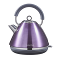 Purple electric kettle with a gray handle on a white background