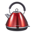Red electric kettle with black handle on a white background