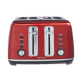 Red toaster with silver accents on a white background
