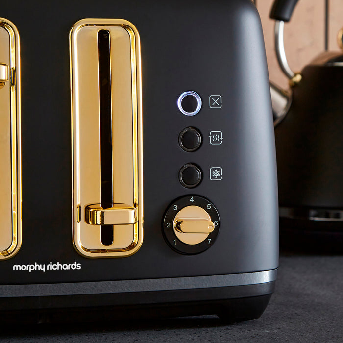 Black and gold Morphy Richards toaster with control panel