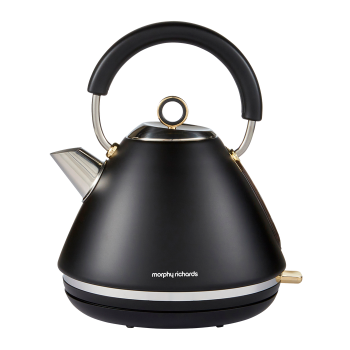 Black electric kettle with a modern design on a white background