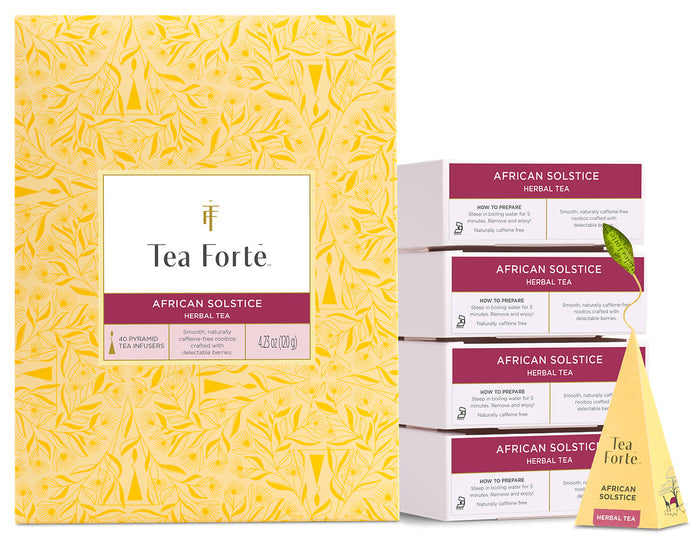 African Solstice Event Box 40ct, open with infuser