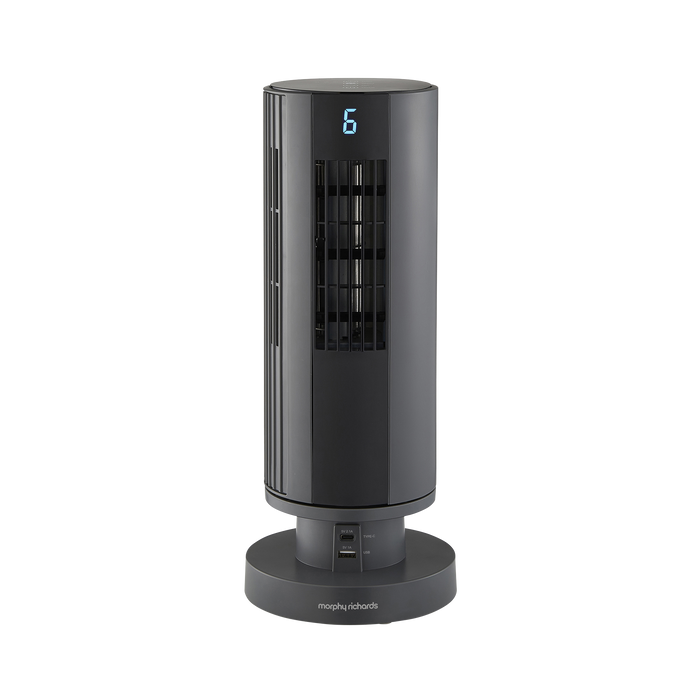 Air Flex 14" Personal Cooling Tower Fan with Built-In Device Charger - Grey