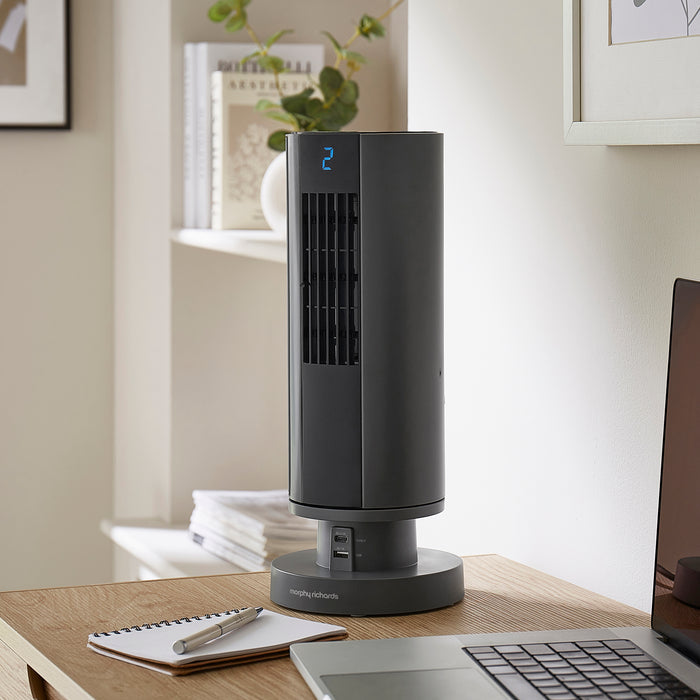 Air Flex 14" Personal Cooling Tower Fan with Built-In Device Charger - Grey