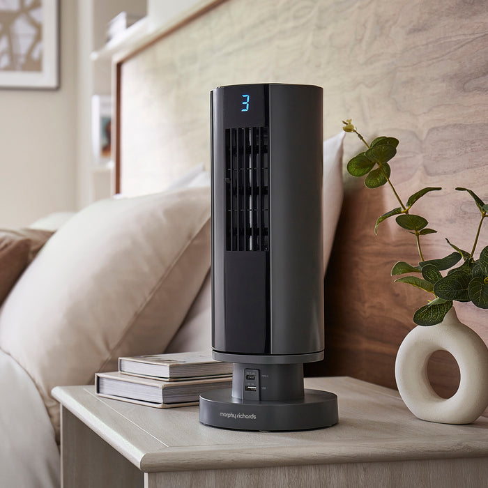 Air Flex 14" Personal Cooling Tower Fan with Built-In Device Charger - Grey