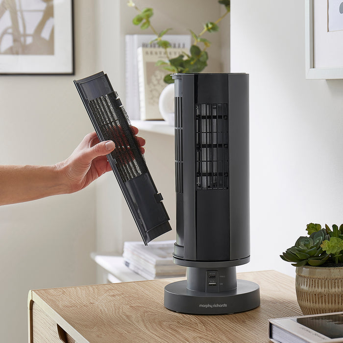 Air Flex 14" Personal Cooling Tower Fan with Built-In Device Charger - Grey
