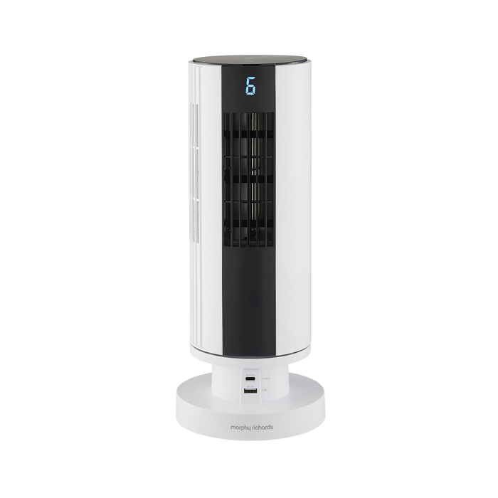 Air Flex 14" Personal Cooling Tower Fan with Built-In Device Charger - White