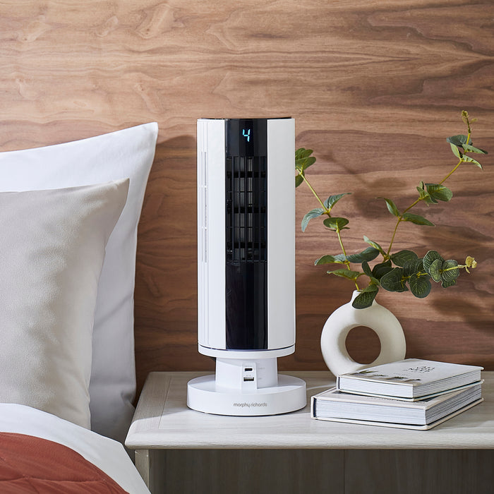 Air Flex 14" Personal Cooling Tower Fan with Built-In Device Charger - White