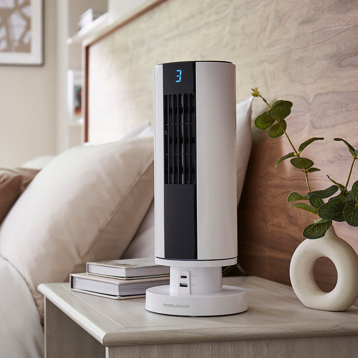 Air Flex 14" Personal Cooling Tower Fan with Built-In Device Charger - White