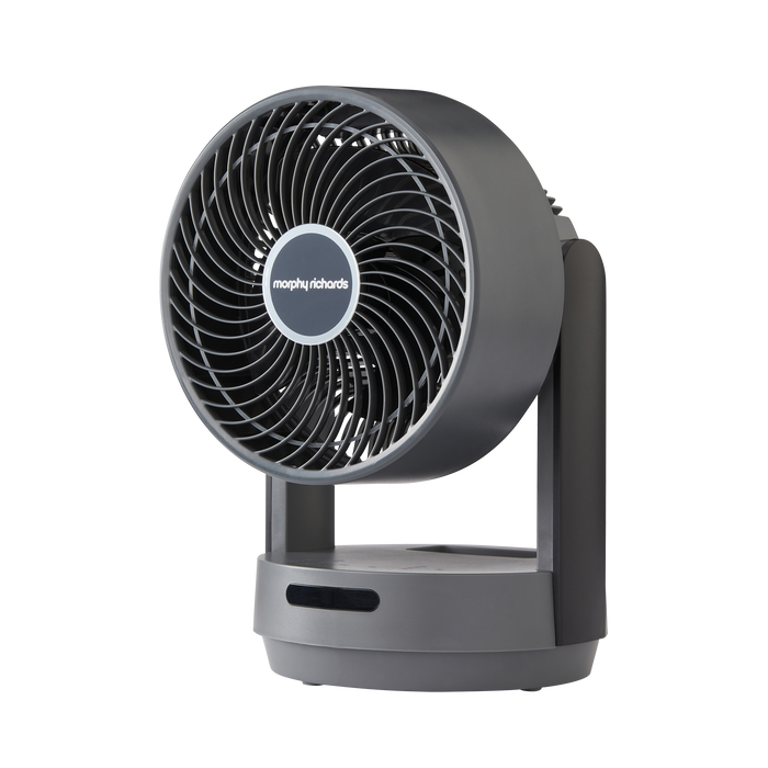 grey desk top fan on white background