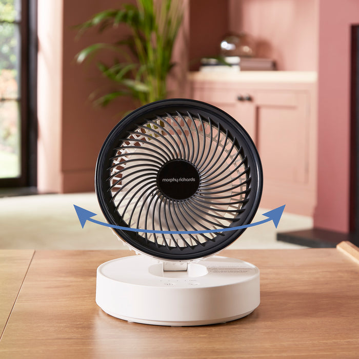 Air Flex 6” Portable Oscillating Rechargeable USB Fan on a coffee table