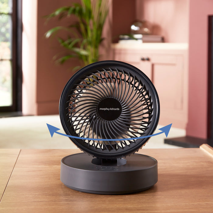 Air Flex 6” Portable Oscillating Rechargeable USB Fan on a coffee table
