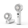 White AirDog handheld fan with digital display on a white background