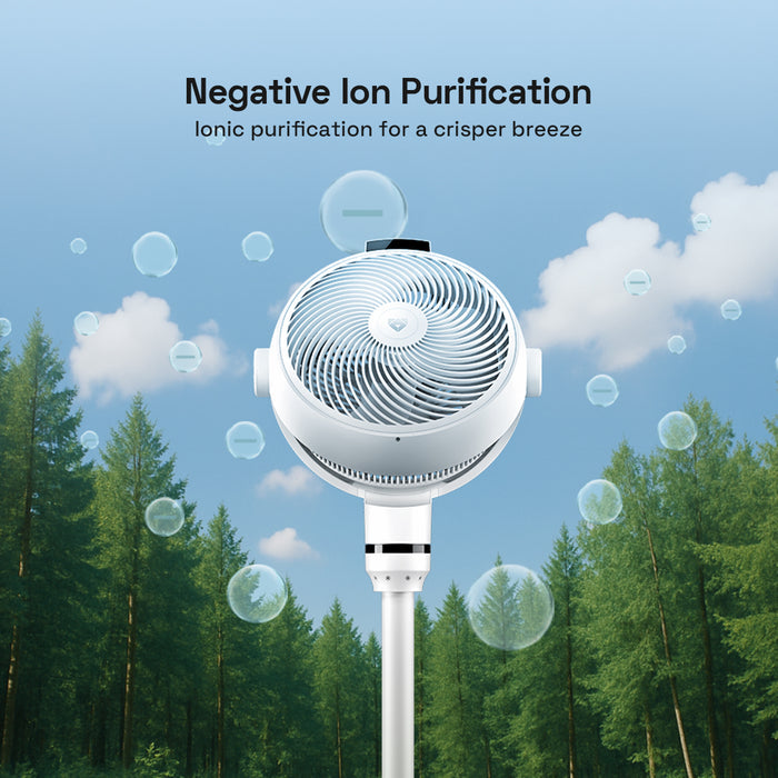 White negative ion Airdog  purification device against a blue sky with trees background