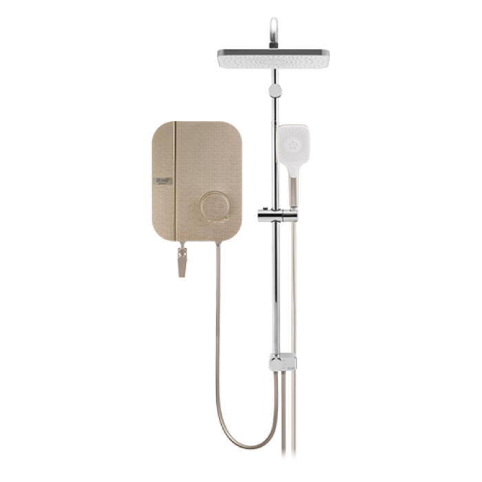Alpha Instant Water Heater (DC Pump) c/w 3 in 1 Shower Slide Bar - Gold Cotton
