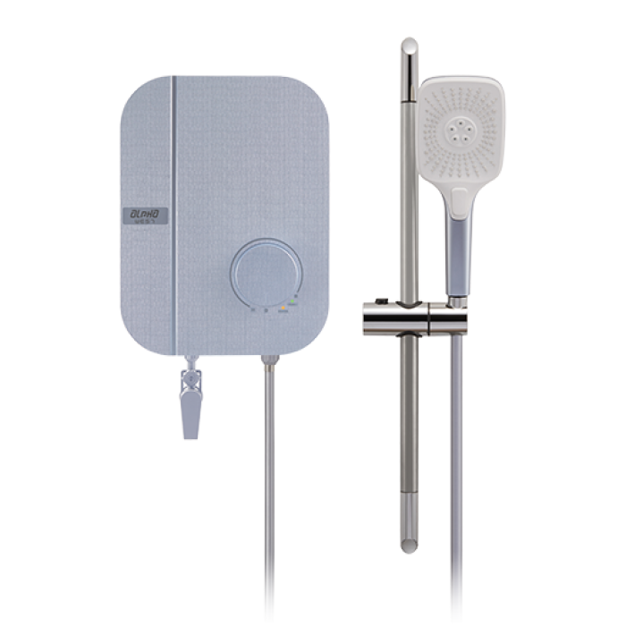 Alpha Instant Water Heater (DC Pump)  c/w Hand Shower Bar Set - Blue Linen
