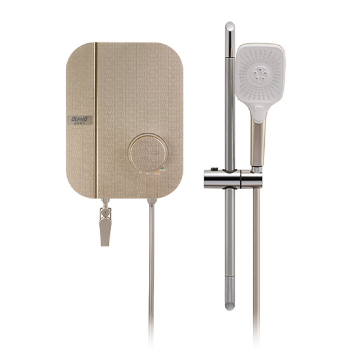 Alpha Instant Water Heater (DC Pump)  c/w Hand Shower Bar Set - Gold Cotton
