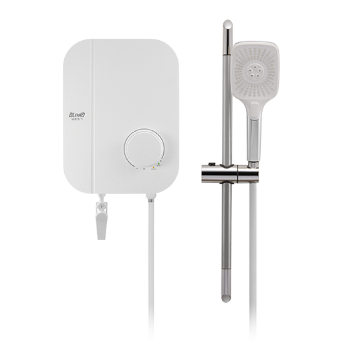 Alpha Instant Water Heater (DC Pump)  c/w Hand Shower Bar Set - White Chiffon