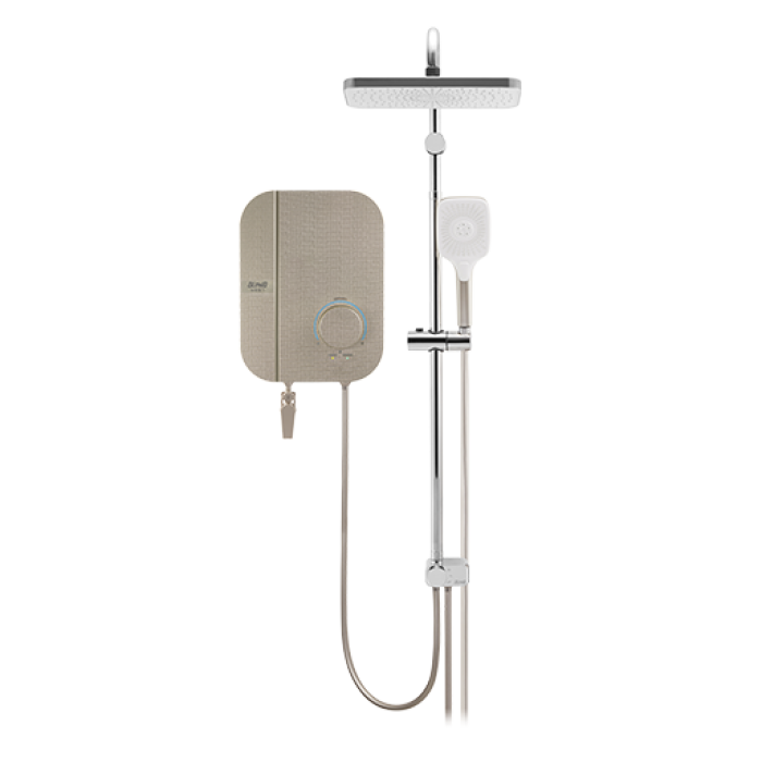Alpha Neon Instant Water Heater (DC Pump) c/w 3 in 1 Shower Slide Bar - Gold Cotton