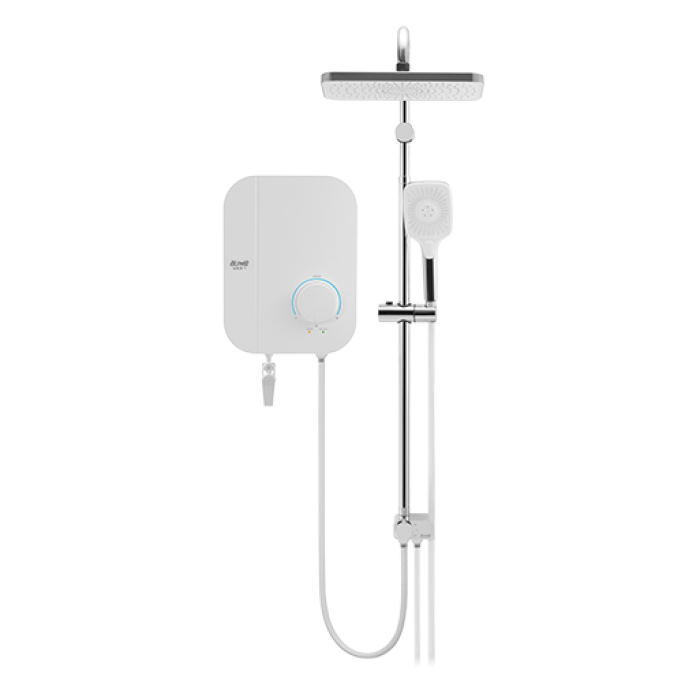 Alpha Neon Instant Water Heater (DC Pump) c/w 3 in 1 Shower Slide Bar - White Chiffon