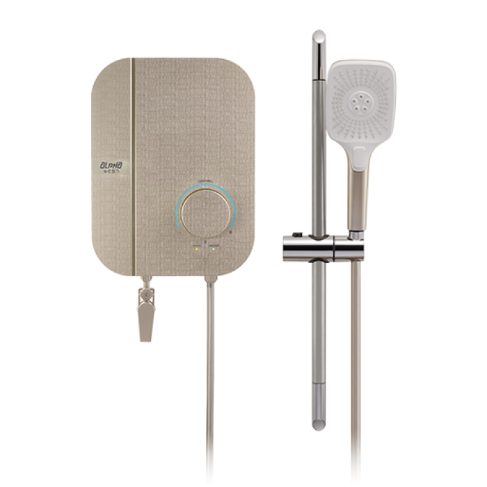 Alpha Neon Instant Water Heater (DC Pump) c/w Hand Shower Bar Set - Gold Cotton