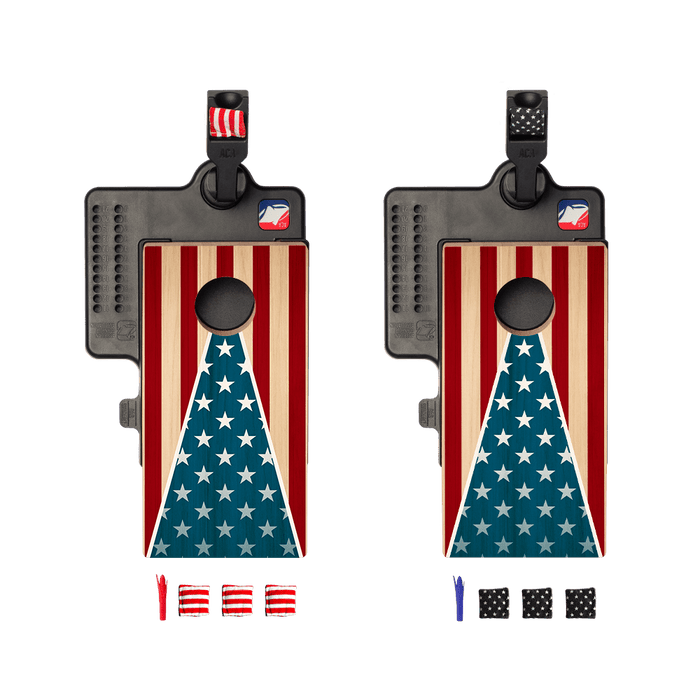 American Flag Classic Triangle Double Chuck Mini Cornhole Tabletop Game, - American Cornhole Association