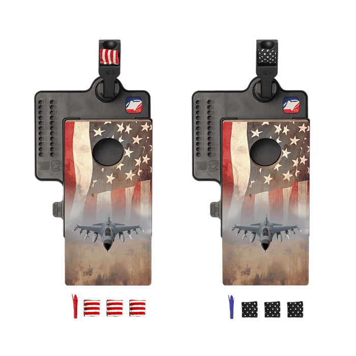 American Flag With Jet Double Chuck Mini Cornhole Tabletop Game, - American Cornhole Association