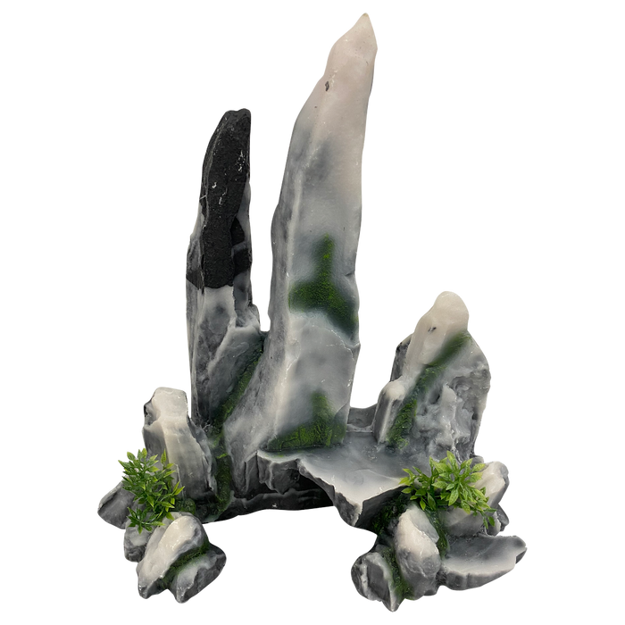 Aquarium Fish Tank Ornament - Tall Rocks with Plastic Plants
