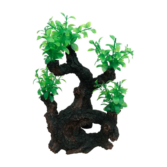 Aquarium Ornament - Tree Branch Log with Plastic Plants