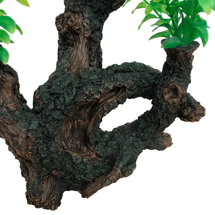 Aquarium Ornament - Tree Branch Log with Plastic Plants