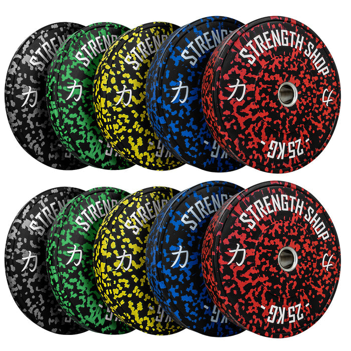 B-WARE Fleck Rubber Bumper Plates – Colour Coded, 5kg-25kg - Strength Shop