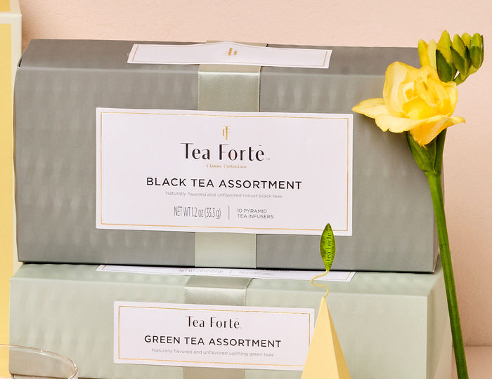 MAIN PDP | Black Tea tea assortment in a 10 count petite presentation box with flower