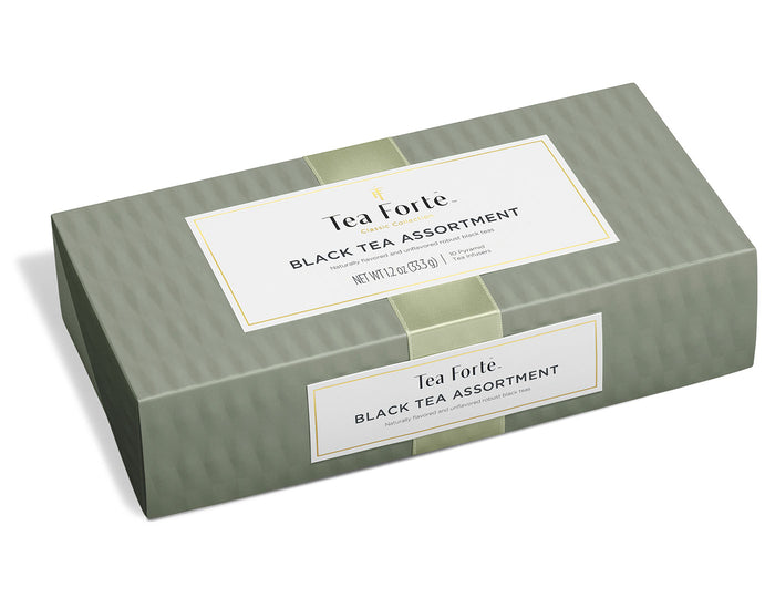 Black Tea tea assortment in a 10 count petite presentation box with lid closed