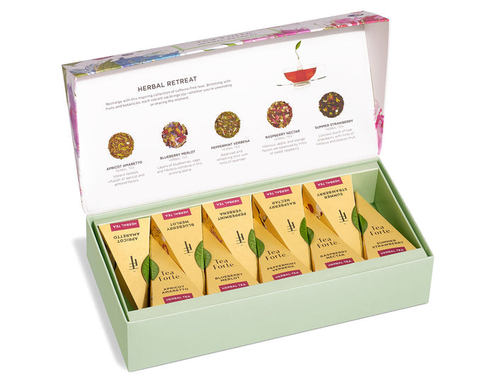 Herbal Retreat Petite Presentation Box, open, of 10 teas