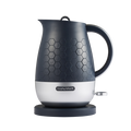A navy blue Morphy Richards Cassini 1.7L jug kettle with a hexagonal design and a silver base.