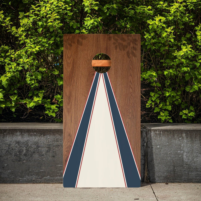Classic Triangle Blue Mauve and Ivory Stripes Backyard 2400 Cornhole Boards - WACA-000456 | American Cornhole Association